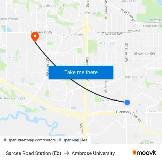 Sarcee Road Station (Eb) to Ambrose University map