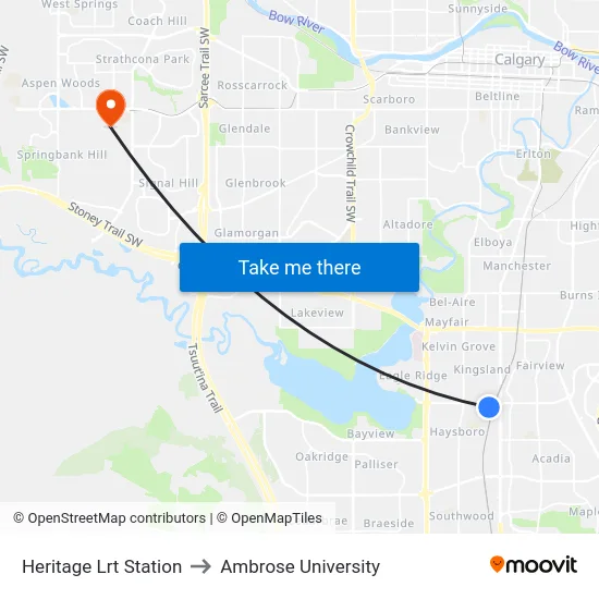 Heritage Lrt Station to Ambrose University map