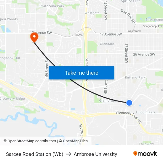 Sarcee Road Station (Wb) to Ambrose University map