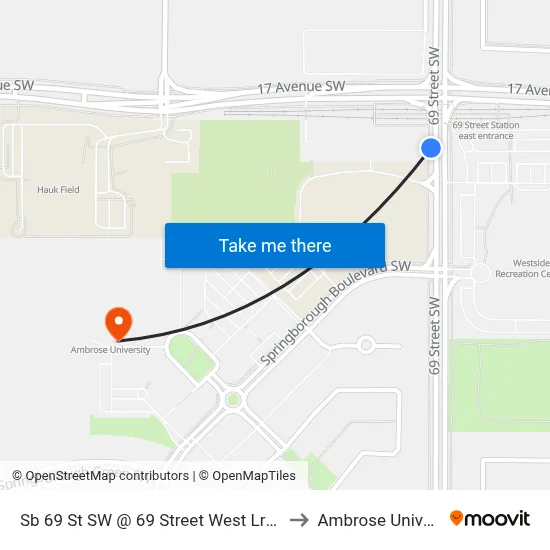 Sb 69 St SW @ 69 Street West Lrt Station to Ambrose University map