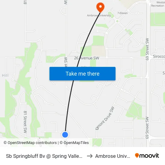 Sb Springbluff Bv @ Spring Valley Wy SW to Ambrose University map