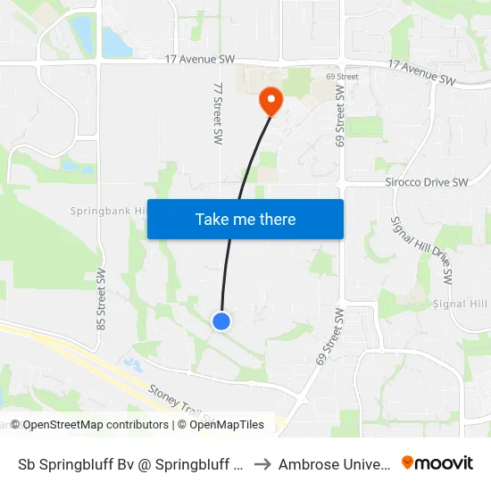 Sb Springbluff Bv @ Springbluff Ln SW to Ambrose University map