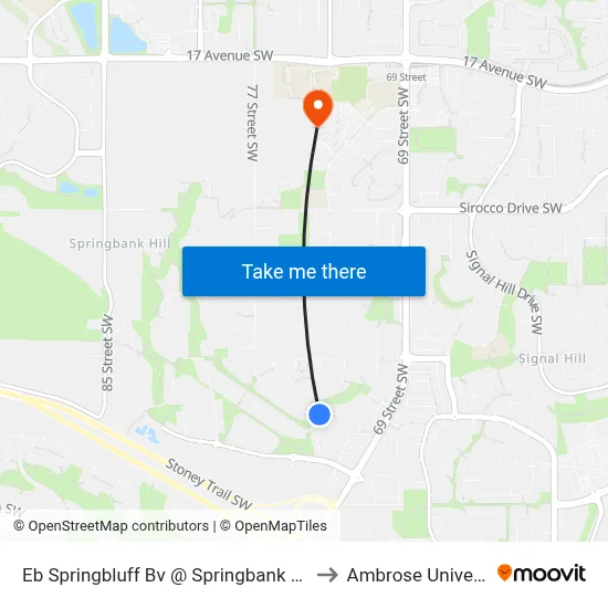 Eb Springbluff Bv @ Springbank Wy SW to Ambrose University map