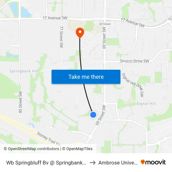 Wb Springbluff  Bv @ Springbank Ga SW to Ambrose University map