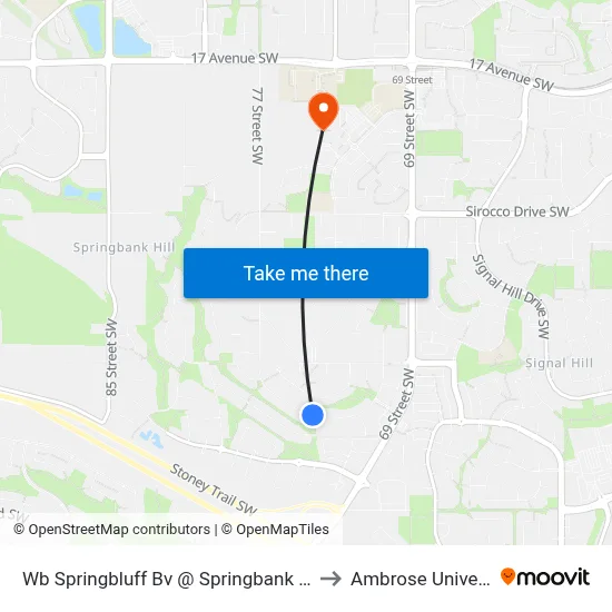 Wb Springbluff Bv @ Springbank Wy SW to Ambrose University map