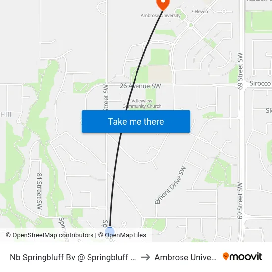 Nb Springbluff Bv @ Springbluff Ln SW to Ambrose University map