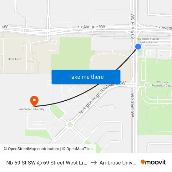 Nb 69 St SW @ 69 Street West Lrt Station to Ambrose University map