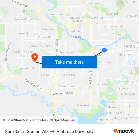 Sunalta Lrt Station Wb to Ambrose University map