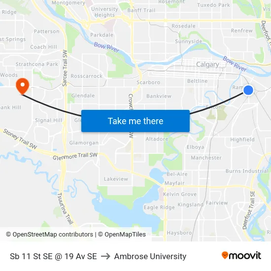 Sb 11 St SE @ 19 Av SE to Ambrose University map
