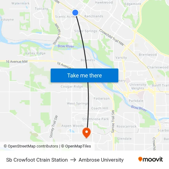 Sb Crowfoot Ctrain Station to Ambrose University map