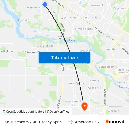 Sb Tuscany Wy @ Tuscany Springs Hl NW to Ambrose University map
