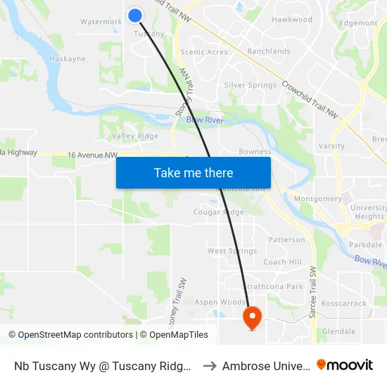 Nb Tuscany Wy @ Tuscany Ridge Ht NW to Ambrose University map