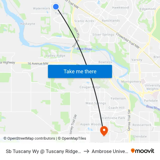 Sb Tuscany Wy @ Tuscany Ridge Ht NW to Ambrose University map