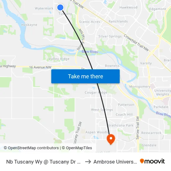 Nb Tuscany Wy @ Tuscany Dr NW to Ambrose University map