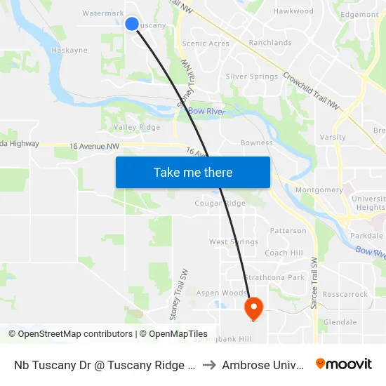 Nb Tuscany Dr @ Tuscany Ridge Cm NW to Ambrose University map