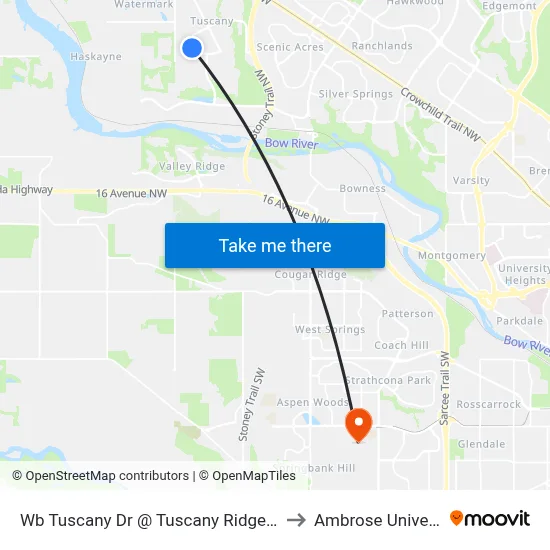 Wb Tuscany Dr @ Tuscany Ridge Cl NW to Ambrose University map