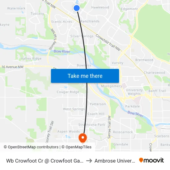 Wb Crowfoot Cr @ Crowfoot Ga NW to Ambrose University map