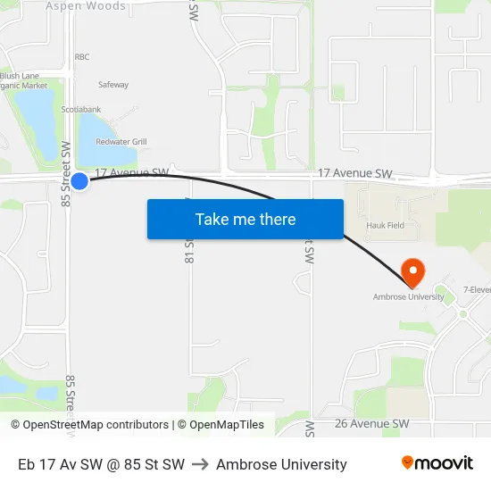 Eb 17 Av SW @ 85 St SW to Ambrose University map