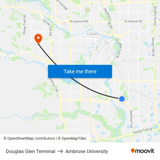 Douglas Glen Terminal to Ambrose University map