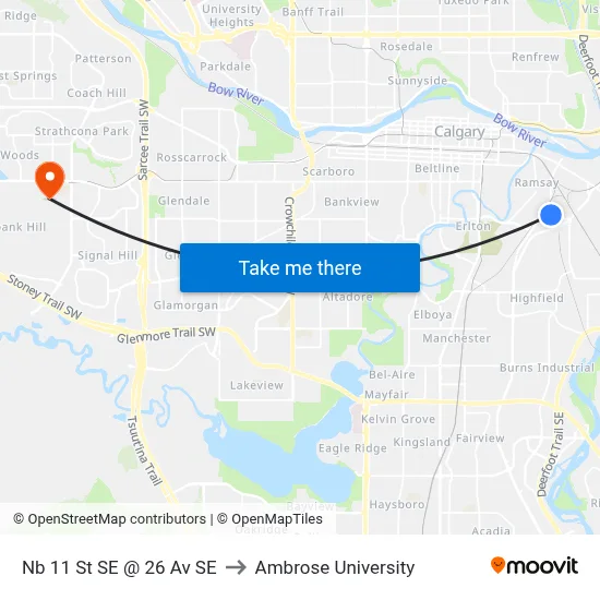 Nb 11 St SE @ 26 Av SE to Ambrose University map