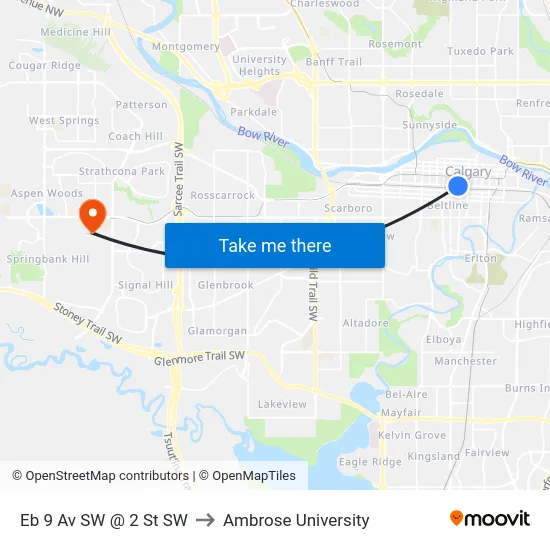 Eb 9 Av SW @ 2 St SW to Ambrose University map