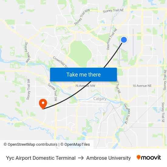 Yyc Airport Domestic Terminal to Ambrose University map