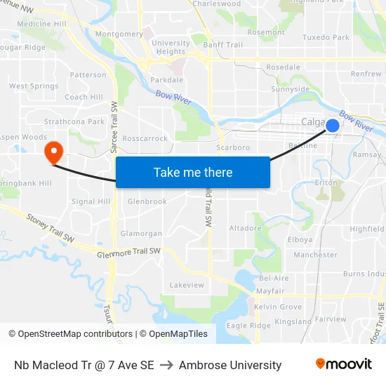 Nb Macleod Tr @ 7 Ave SE to Ambrose University map