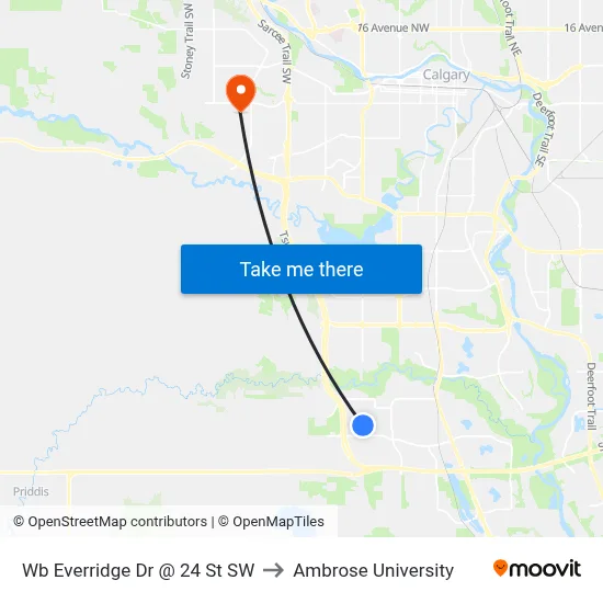 Wb Everridge Dr @ 24 St SW to Ambrose University map