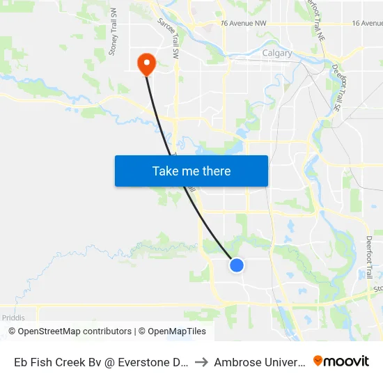 Eb Fish Creek Bv @ Everstone Dr SW to Ambrose University map
