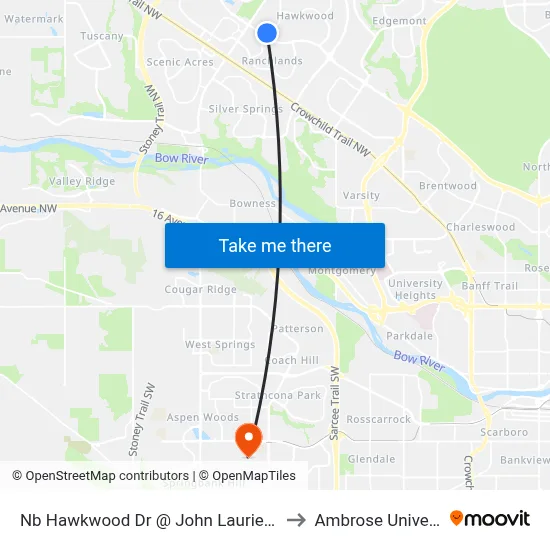 Nb Hawkwood Dr @ John Laurie Bv NW to Ambrose University map