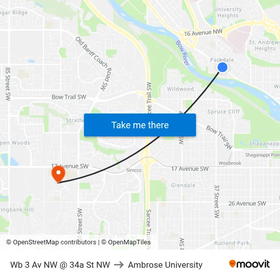 Wb 3 Av NW @ 34a St NW to Ambrose University map