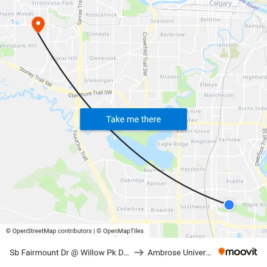 Sb Fairmount Dr @ Willow Pk Dr SE to Ambrose University map