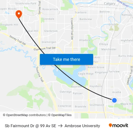 Sb Fairmount Dr @ 99 Av SE to Ambrose University map