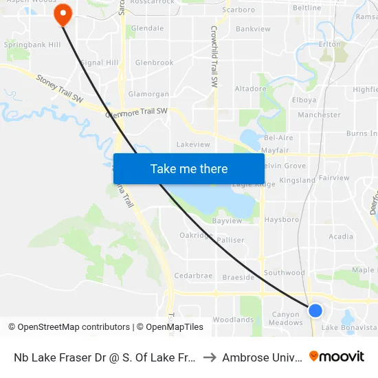 Nb Lake Fraser Dr @ S. Of Lake Fraser Gr SE to Ambrose University map