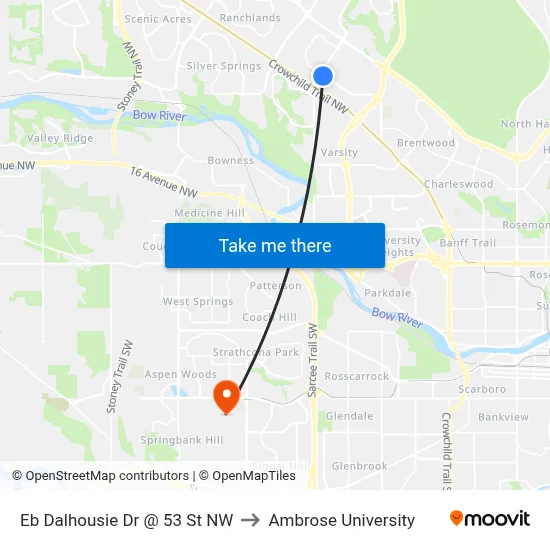 Eb Dalhousie Dr @ 53 St NW to Ambrose University map