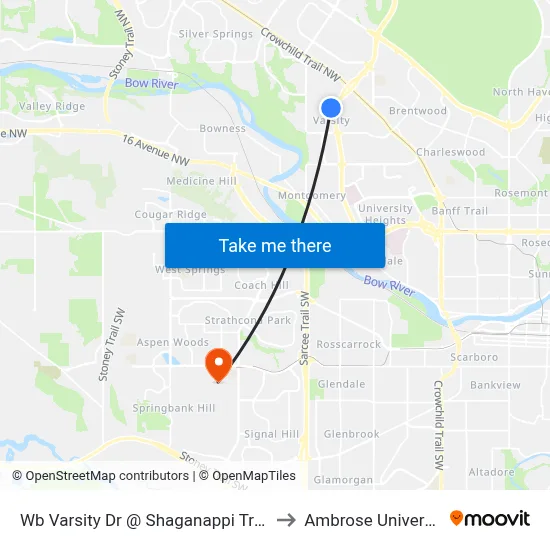 Wb Varsity Dr @ Shaganappi Tr NW to Ambrose University map