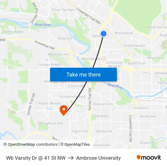 Wb Varsity Dr @ 41 St NW to Ambrose University map