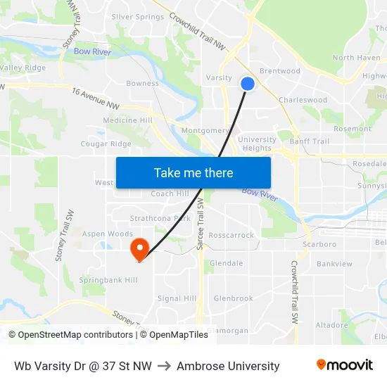 Wb Varsity Dr @ 37 St NW to Ambrose University map