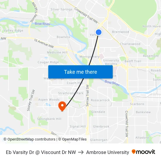 Eb Varsity Dr @ Viscount Dr NW to Ambrose University map