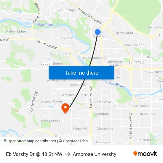 Eb Varsity Dr @ 48 St NW to Ambrose University map