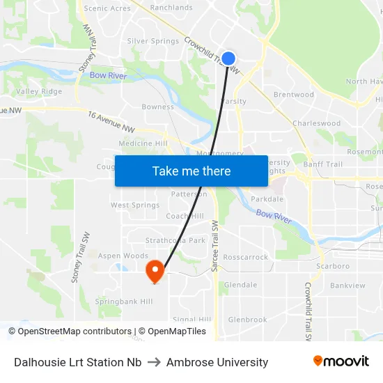 Dalhousie Lrt Station Nb to Ambrose University map