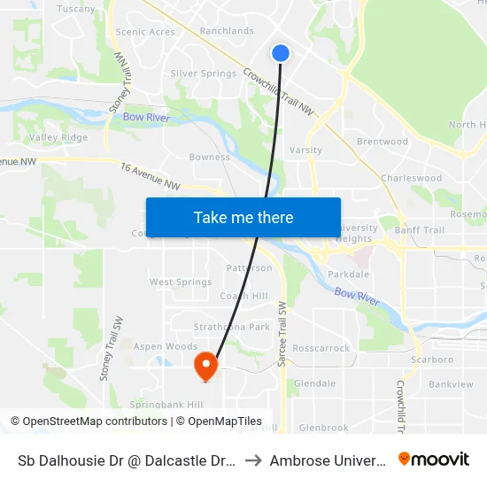 Sb Dalhousie Dr @ Dalcastle Dr NW to Ambrose University map