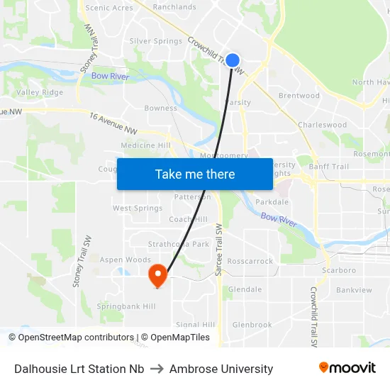 Dalhousie Lrt Station Nb to Ambrose University map