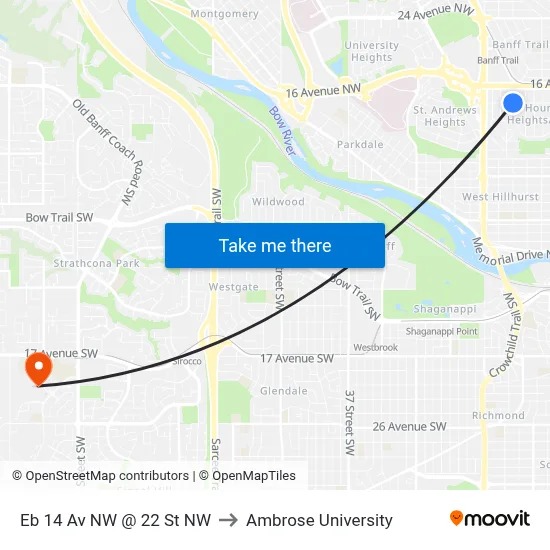 Eb 14 Av NW @ 22 St NW to Ambrose University map
