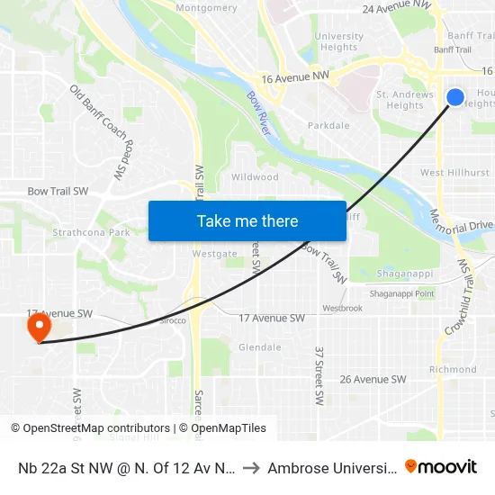 Nb 22a St NW @ N. Of 12 Av NW to Ambrose University map