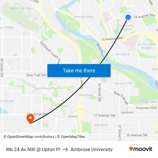 Wb 24 Av NW @ Upton Pl to Ambrose University map