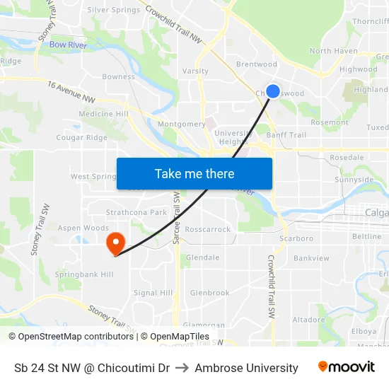 Sb 24 St NW @ Chicoutimi Dr to Ambrose University map