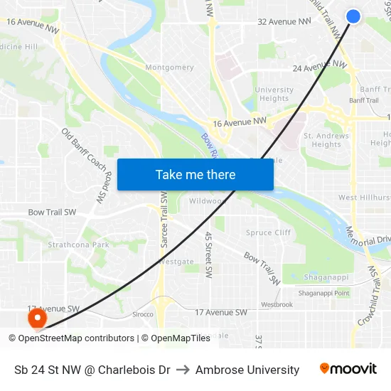 Sb 24 St NW @ Charlebois Dr to Ambrose University map