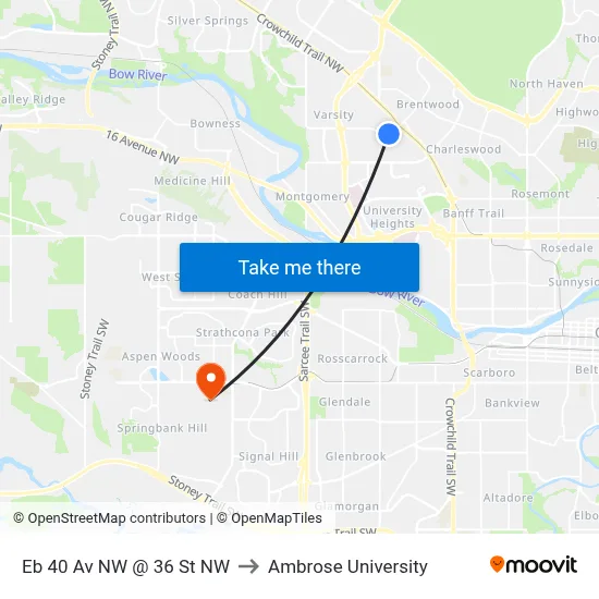 Eb 40 Av NW @ 36 St NW to Ambrose University map