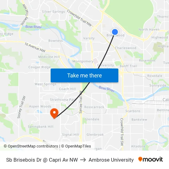 Sb Brisebois Dr @ Capri Av NW to Ambrose University map